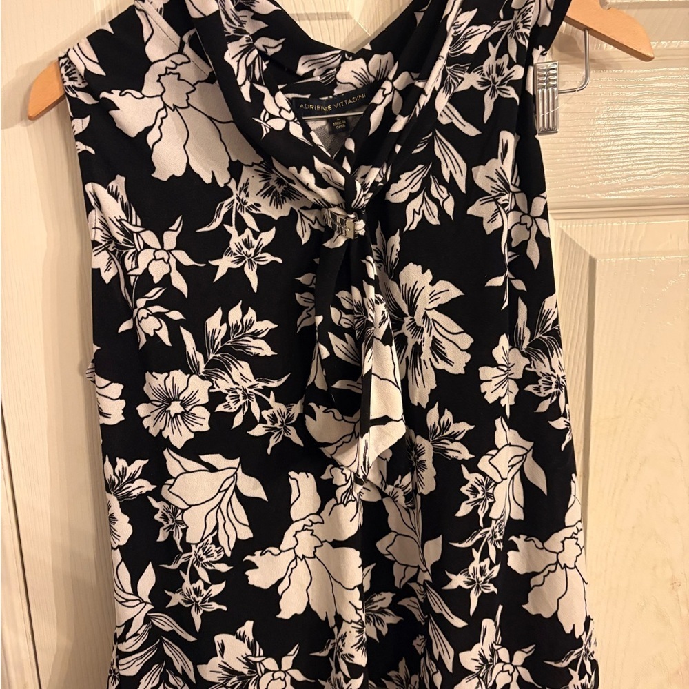 Adrienne Vittadini Black and White Tie Front Sleeveless Blouse